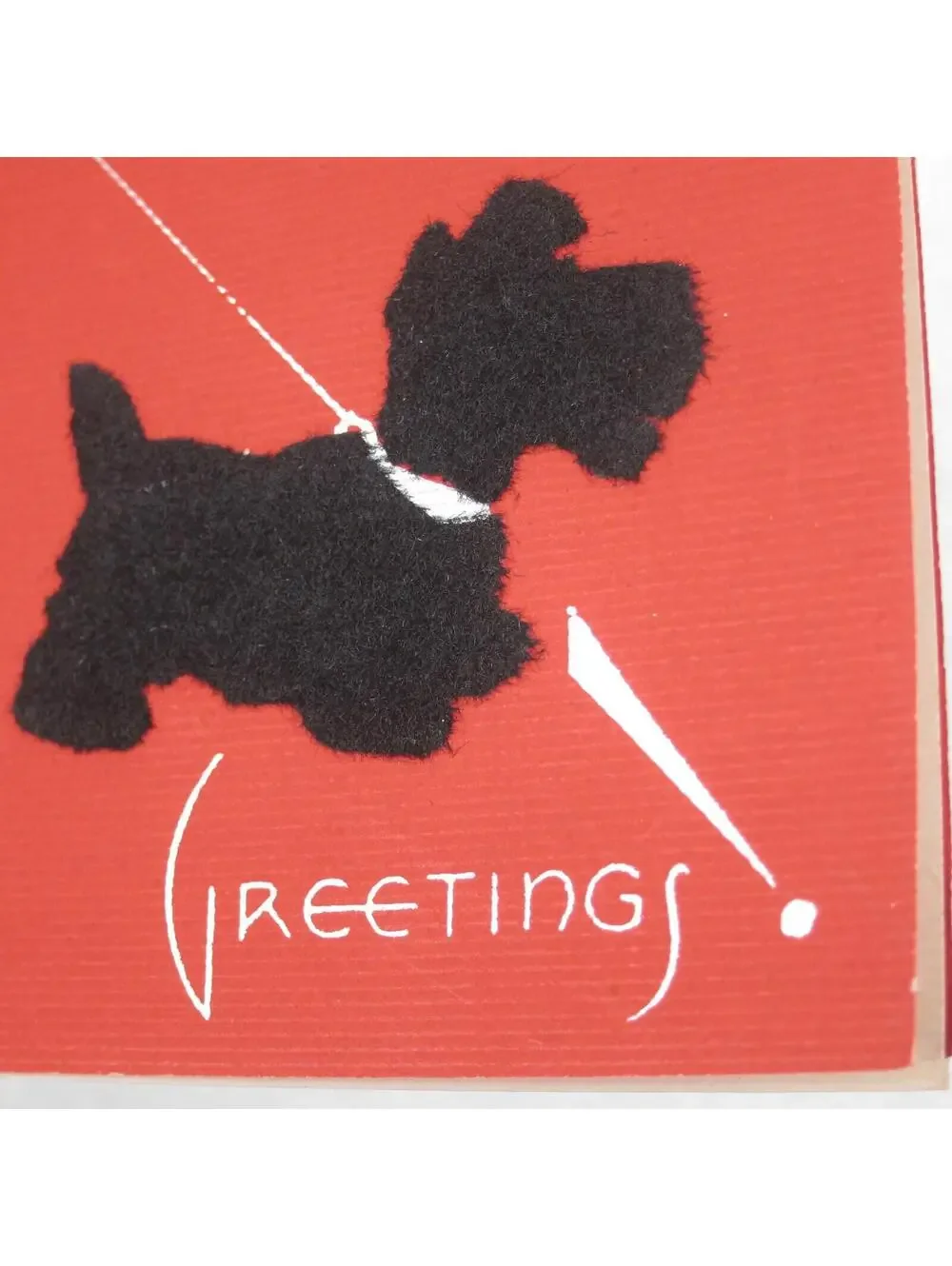Vintage Art Deco Christmas Card Dog Black Scottish Terrier Scottie Scotty Velvet